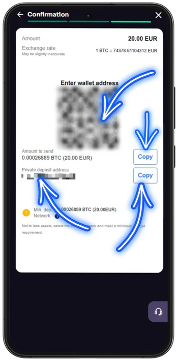 Crypto Casinos Bitcoin-Adresse und Betrag zum Senden
